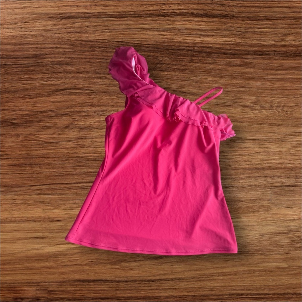 Be Creative swim top Women's Pink One-Shoulder Ruffle Top size 12 - Picture 4 of 16